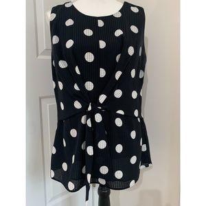 Ann Taylor Sleeveless, Draped, Tie-Front Polka Dot Blouse